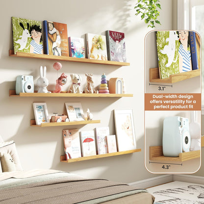 Fun Memories Picture Ledge Shelves Set of 2, 32 Inch Rustic Wall Mounted Floating Shelves with Lip for Home Storage and Décor in Bathroom, Kitchen, Nursery, Bedroom, Living Room, Walnut