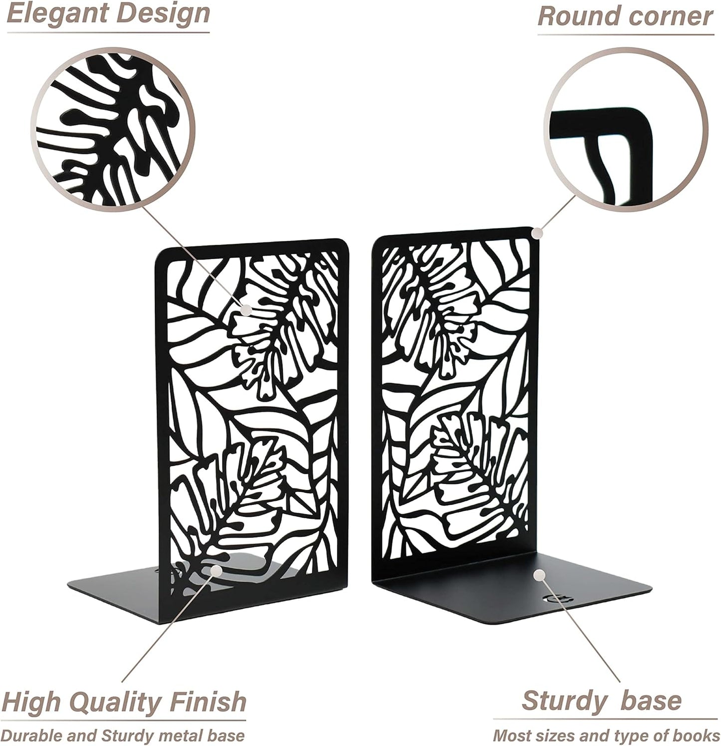 CNK Premium BookEnds - Heavy Duty Metal Book Stoppers for Home Office, Decorative Book Shelf Holders (Hummingbird Black)