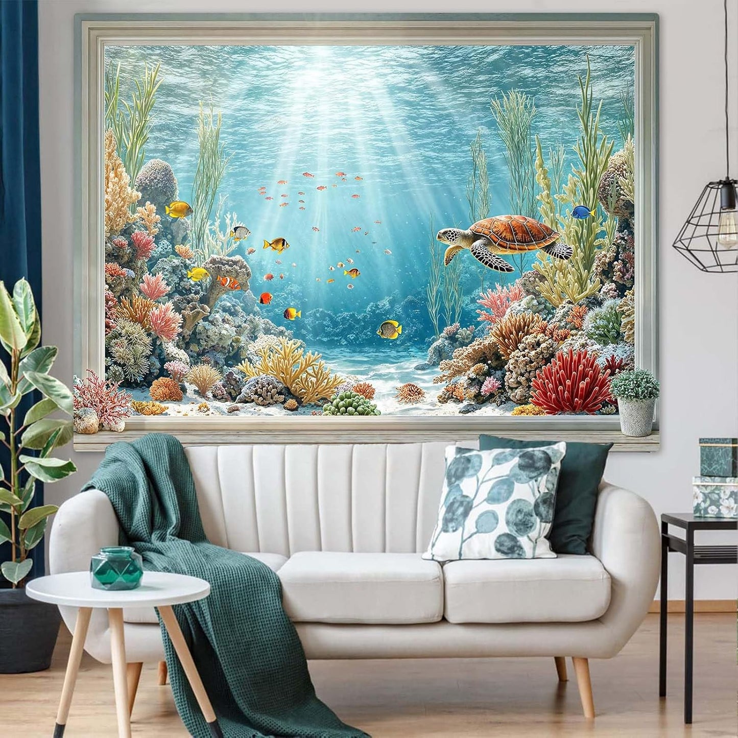 Lifeella Fantasy Castle Window Tapestry, Magic Woodland Scene Large Wall Backdrop, Fairytale Moon Mural for Bedroom Dorm Living Room Decor, 60x80 inches