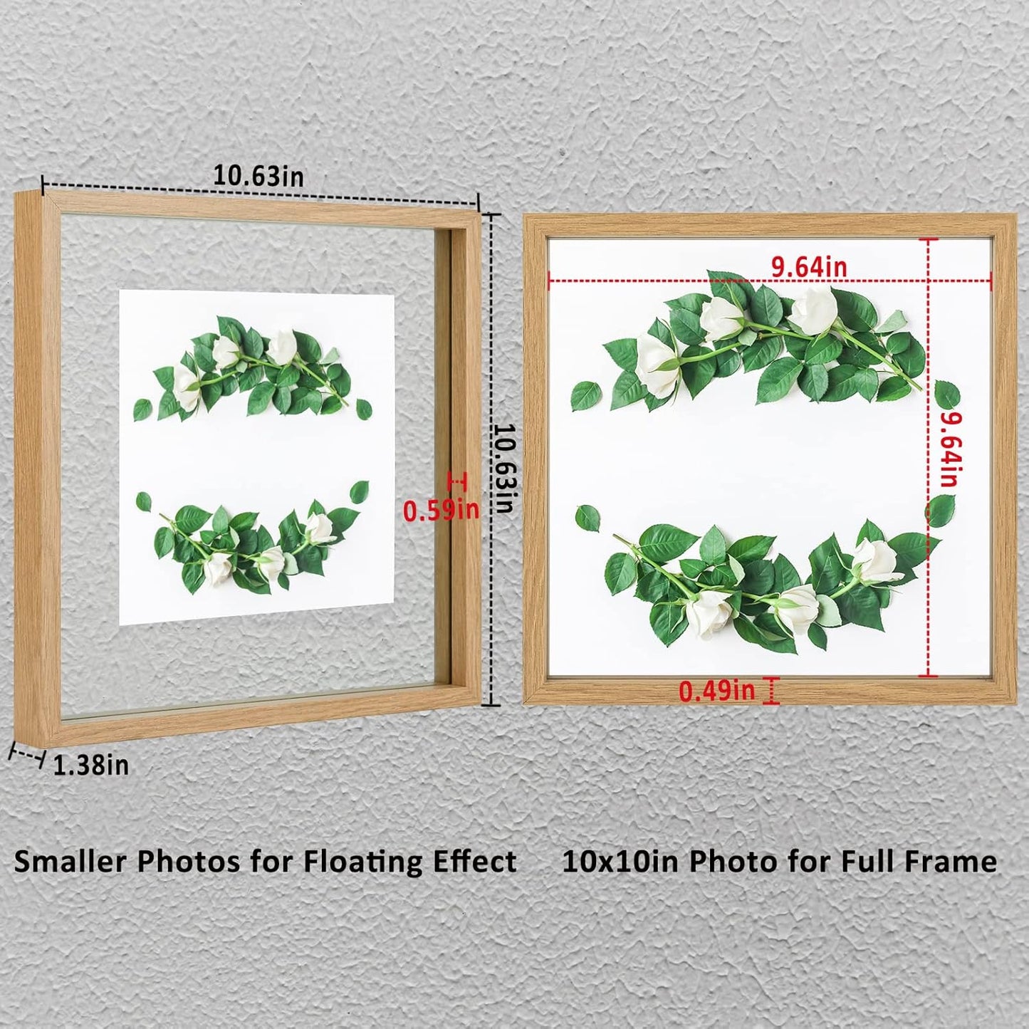 MUYE 11x14 Floating Frame Set of 2,Double Glass Rustic Frame,Display Any Size Photo up to 11x14,Wall Mount or Tabletop Standing,Natural