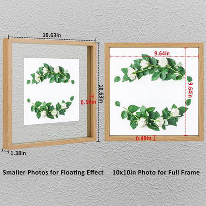 MUYE 11x14 Floating Frame Set of 2,Double Glass Rustic Frame,Display Any Size Photo up to 11x14,Wall Mount or Tabletop Standing,Natural