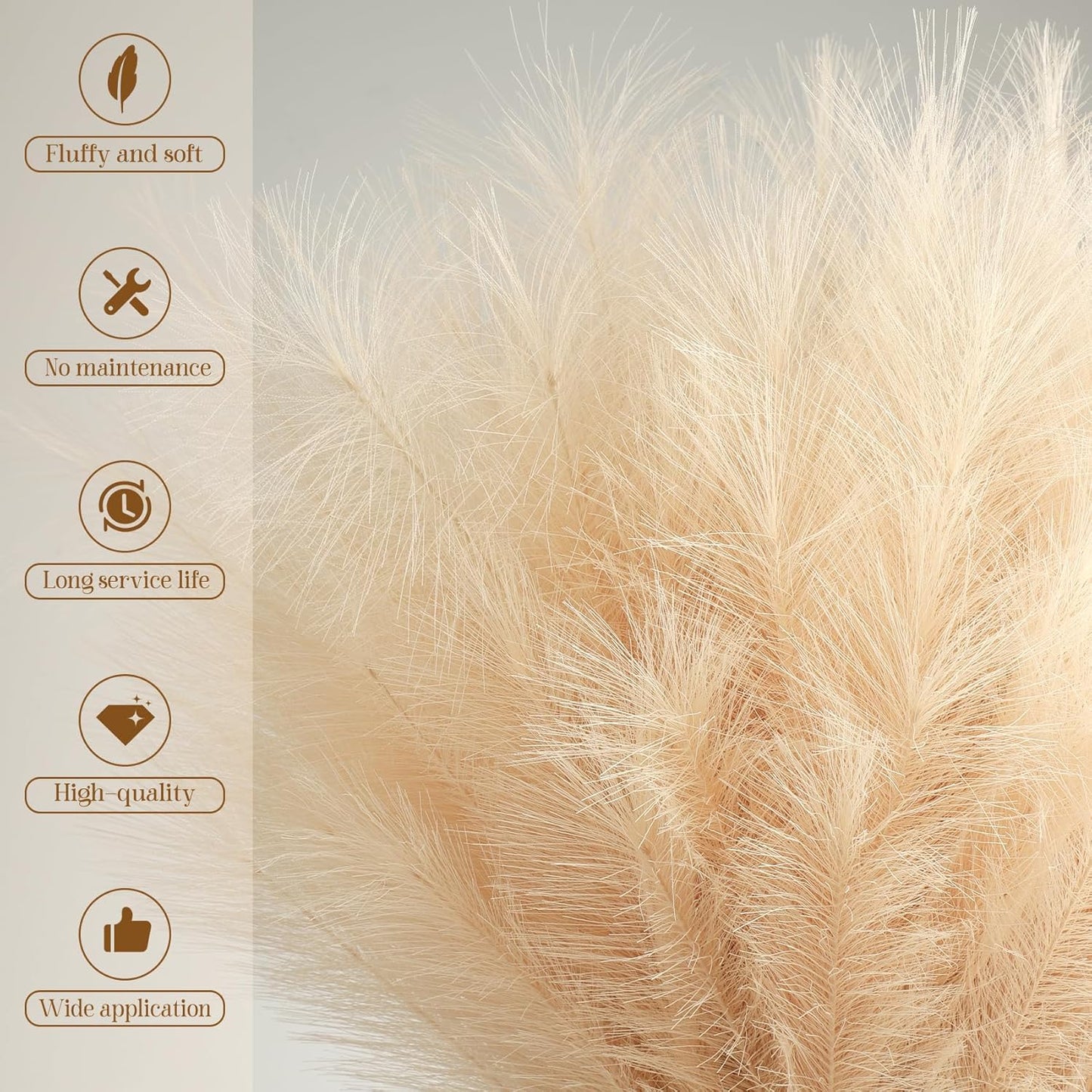 Ouddy Decor 8 Pcs Faux Pampas Grass Decor 38''/97cm Tall Artificial Large Pompous Pompas Floral Fluffy Fake Plants Floor Vase Filler for Wedding Kitchen Home Boho Decorations, Mixed Beige
