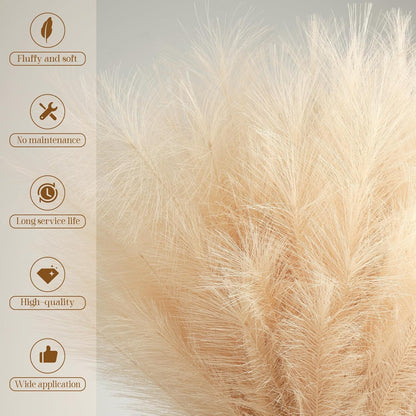 Ouddy Decor 8 Pcs Faux Pampas Grass Decor 38''/97cm Tall Artificial Large Pompous Pompas Floral Fluffy Fake Plants Floor Vase Filler for Wedding Kitchen Home Boho Decorations, Mixed Beige