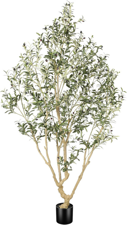 LYERSE Olive Trees Artificial Indoor - Faux Olive Tree 7ft with Olive Branches and Lifelike Fruits - Fake Olive Tree 7 Feet for Modern Home Office House Living Room Decor Indoor