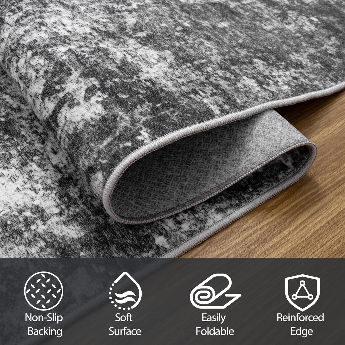 8x10 Area Rugs for Living Room Rug Washable: Abstract Large Rug for Dining Room Bedroom Carpet Non Slip 8 by 10 Indoor Modern Nursery Home Office Blue Grey
