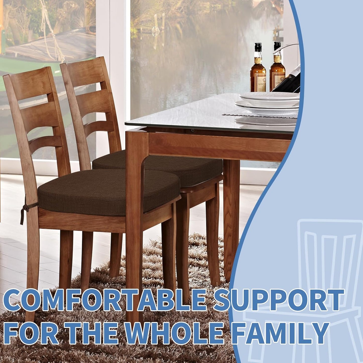BUYUE Thickened 2.5" Friendly Woven Fabric Dining Chair Cushion, U-Shape High Density Foam Comfortable Chair Pad for Kitchen, Slip Resistant Indoor Seat Cushion (1 Piece, Dark Gray)