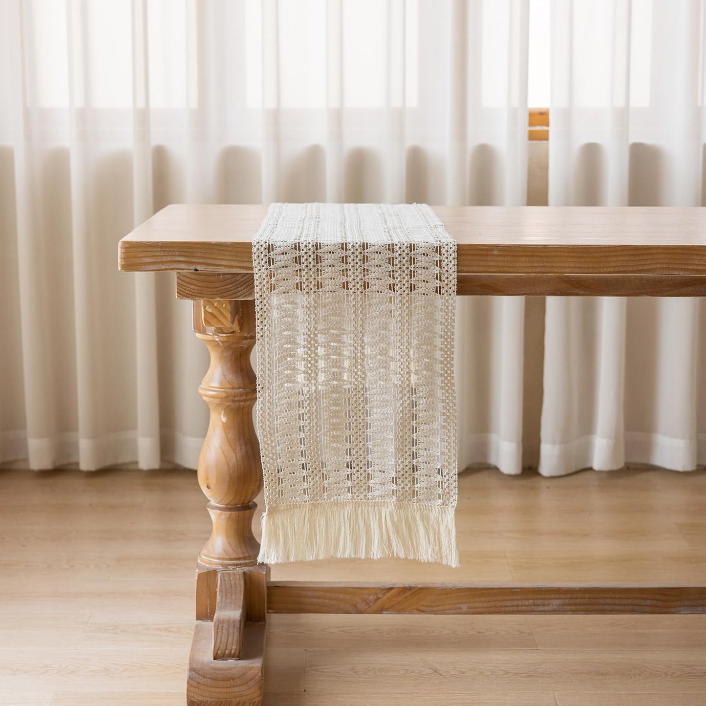 Keketoarrange Boho Sage Green Table Runner for Summer Home Decorations 12x72 Inches Farmhouse Small Macrame Woven Burlap Rustic Coffee Dresser Dining Kitchen Centerpiece Bohemian Decor