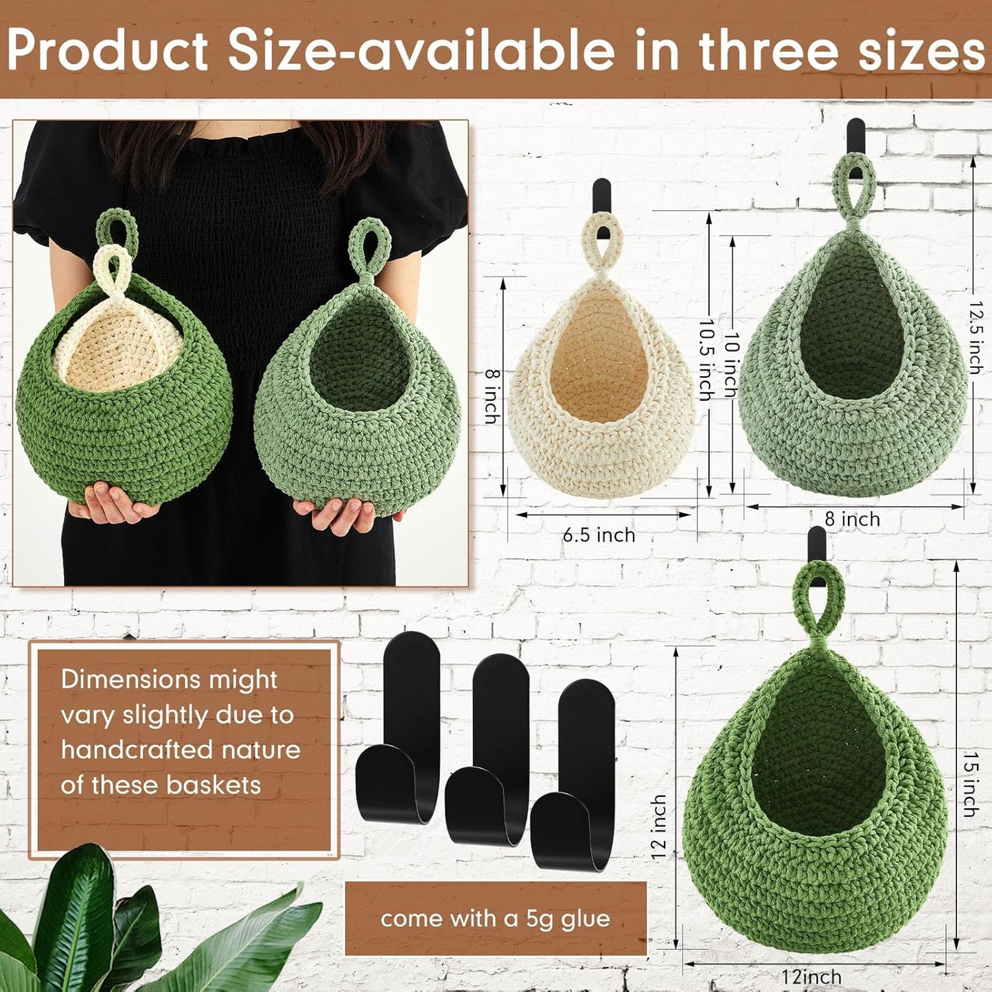 Honeydak Boho Decor Hanging Wall Baskets for Kitchen 3 Pack Teardrop Baskets with Hooks Storage Fruit Onion Vegetable Potato for Home 3 Sizes(Linen,Teardrop,Jute)