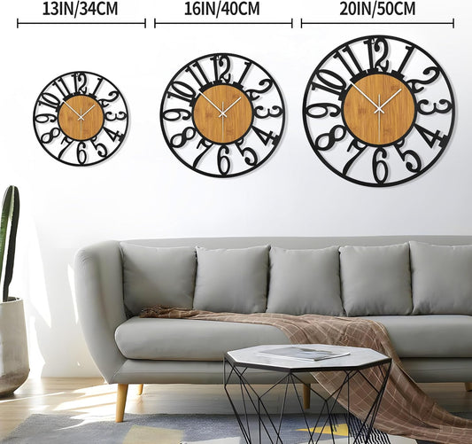 LEIKE Large Wall Clocks,Silent,Non Ticking,Battery Operated Small Vintage Round Modern Metal Wall Clock for Living Room, Bedroom,Kitchen,Farmhouse,Office Decor-13.5 Inch(Black-Arabic Number)