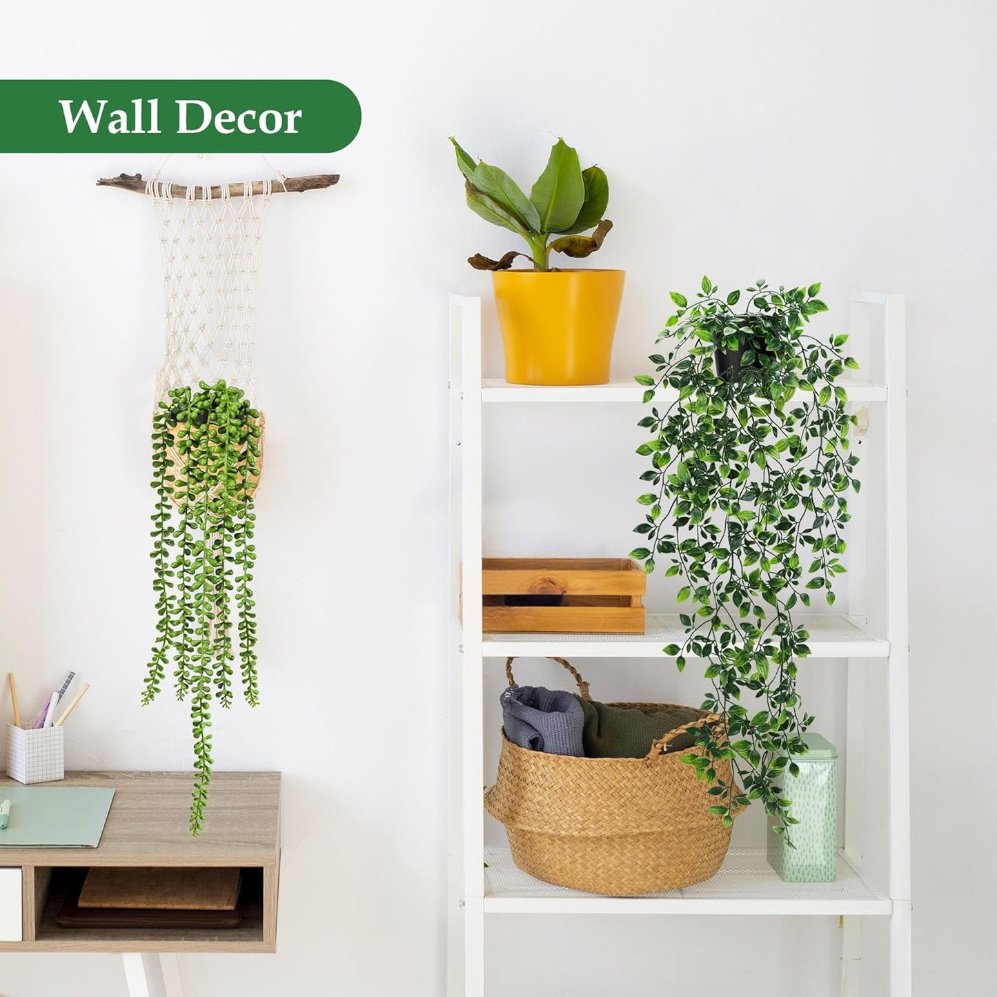 Der Rose 6Pcs Fake Plants Hanging Artificial Eucalyptus Vines Faux Potted Hanging Plants Indoor for Bathroom Kitchen Wall Shelf Outdoor Decor