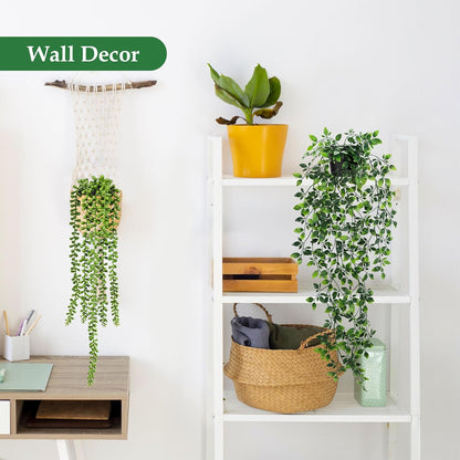 Der Rose 6Pcs Fake Plants Hanging Artificial Eucalyptus Vines Faux Potted Hanging Plants Indoor for Bathroom Kitchen Wall Shelf Outdoor Decor