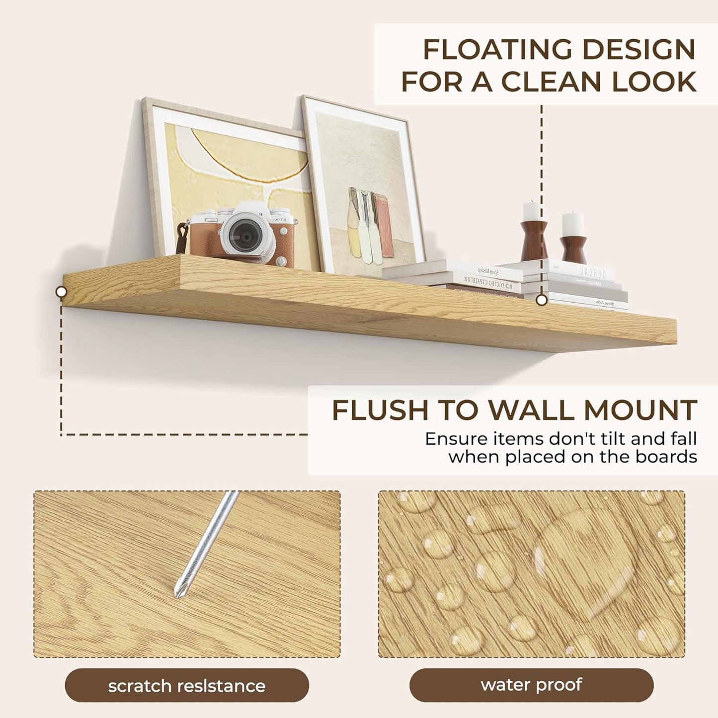 RICHFOCUS 72Inch Floating Shelves for Wall 2 Pack Shelves for Bedroom|Kitchen|Bathroom Wall Mounted Rustic Wood Floating Shelf with Invisible Brackets for Books|Storage|Decor, Rustic Brown