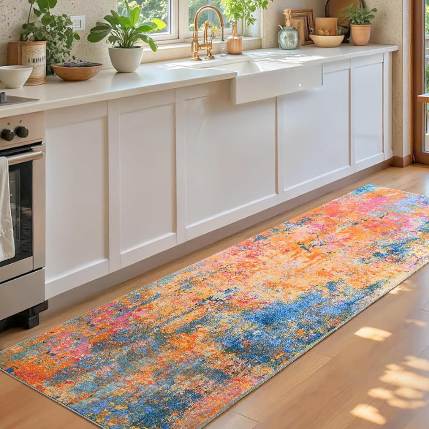 Ompaa 2x6 Rug Runners for Hallways Kitchen Runner Rug Non Slip Washable Grey Long Runner Rugs with Rubber Backing Soft Abstract Carpet Runner for Hallways, Kitchen, Bedroom, Bathroom, Entryway - Colors B