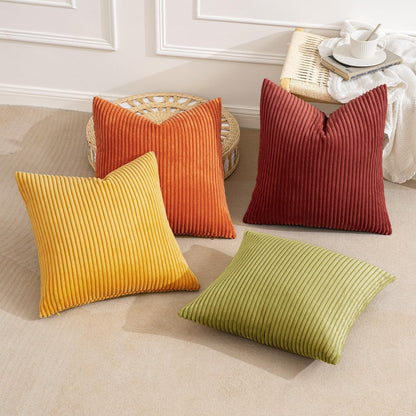 MIULEE Boho Farmhouse Sage Green Throw Pillow Covers 18x18 Inch Set of 4 Mordern Nordic Cushion Covers Soft Corduroy Spring Home Decor for Couch Bed Sofa Living Room Forest Green