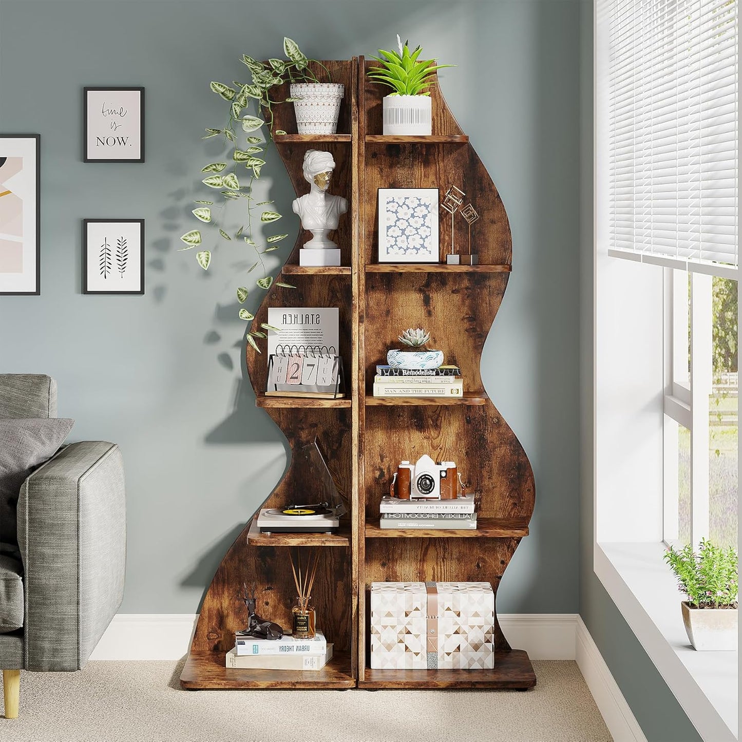 Tribesigns Corner Shelf, Modern 5-Tier Wall Corner Bookshelf, Stylish Corner Small Bookcase Storage Rack Plant Stand with Unique Shape for Living Room, Home Office (White, 1PC)