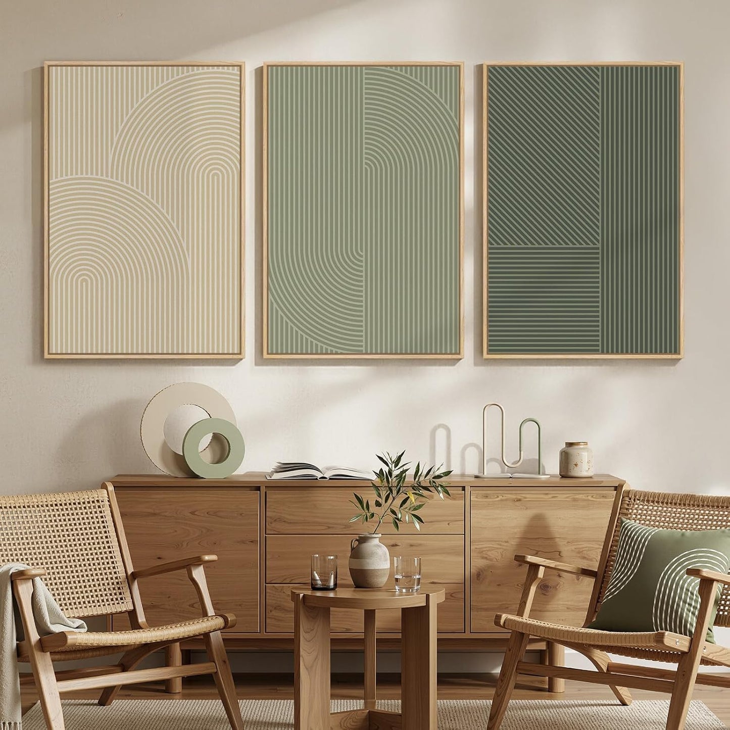 Large Framed Abstract Nature Landscape Wall Art for Living Room, Set of 3 Modern Canvas Prints Paintings Artwork for Walls, Green Lake Pictures for Hallway, Dining Room, Office Wall Decor 24x36 Inch