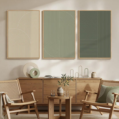Large Framed Abstract Nature Landscape Wall Art for Living Room, Set of 3 Modern Canvas Prints Paintings Artwork for Walls, Green Lake Pictures for Hallway, Dining Room, Office Wall Decor 24x36 Inch