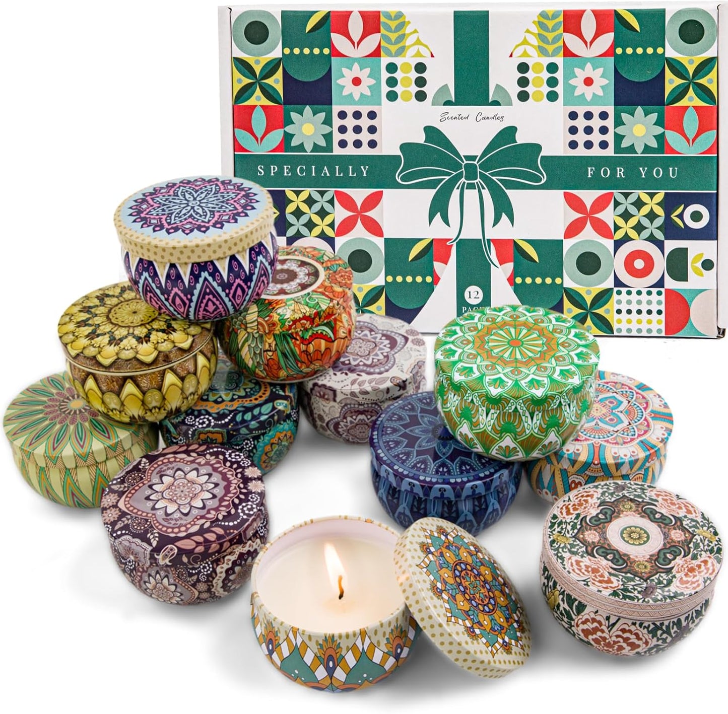 Scented Candles Gift Set, 12 Pack Soy Wax Candles for Home, 12 Scents, Aromatherapy Travel Tins with Gift Box for Women, Birthday, Housewarming, Relaxation