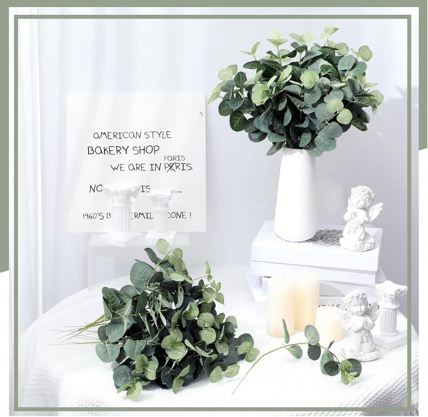 Tigeen 200 Pcs Artificial Eucalyptus Stems Tall 11.8 Inch Tall Faux Eucalyptus Branches Fake Greenery Plants Stems for Vase Home Party Wedding Decorations