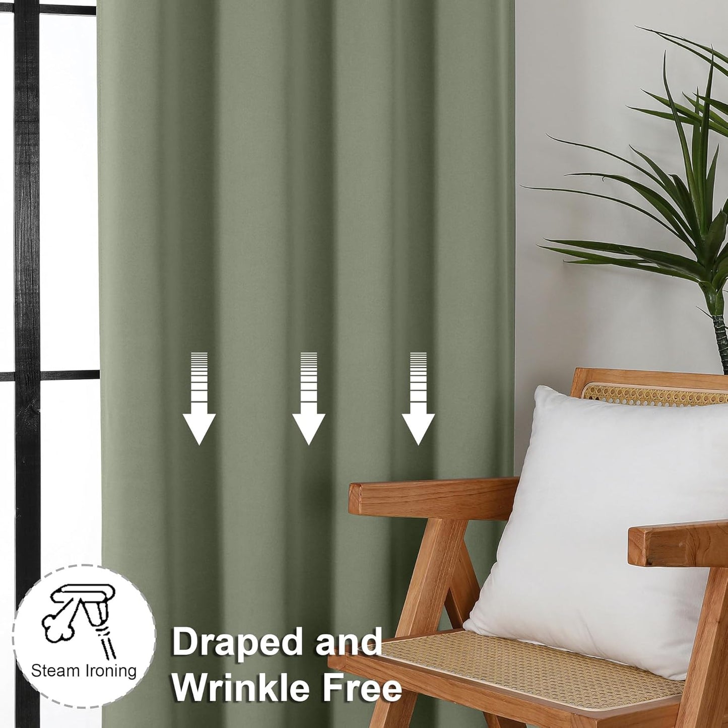 Simplebrand Ava Sage Green Blackout Curtains for Bedroom 63 Inch Length 2 Panels Set, Solid Thermal Insulated Energy Saving Rod Pocket Window Treatment Curtains Blackout Drapes, W40 x L63 Inch, Sage - Colors A