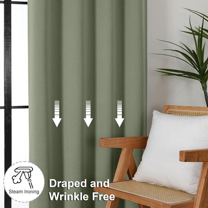 Simplebrand Ava Sage Green Blackout Curtains for Bedroom 63 Inch Length 2 Panels Set, Solid Thermal Insulated Energy Saving Rod Pocket Window Treatment Curtains Blackout Drapes, W40 x L63 Inch, Sage - Colors A