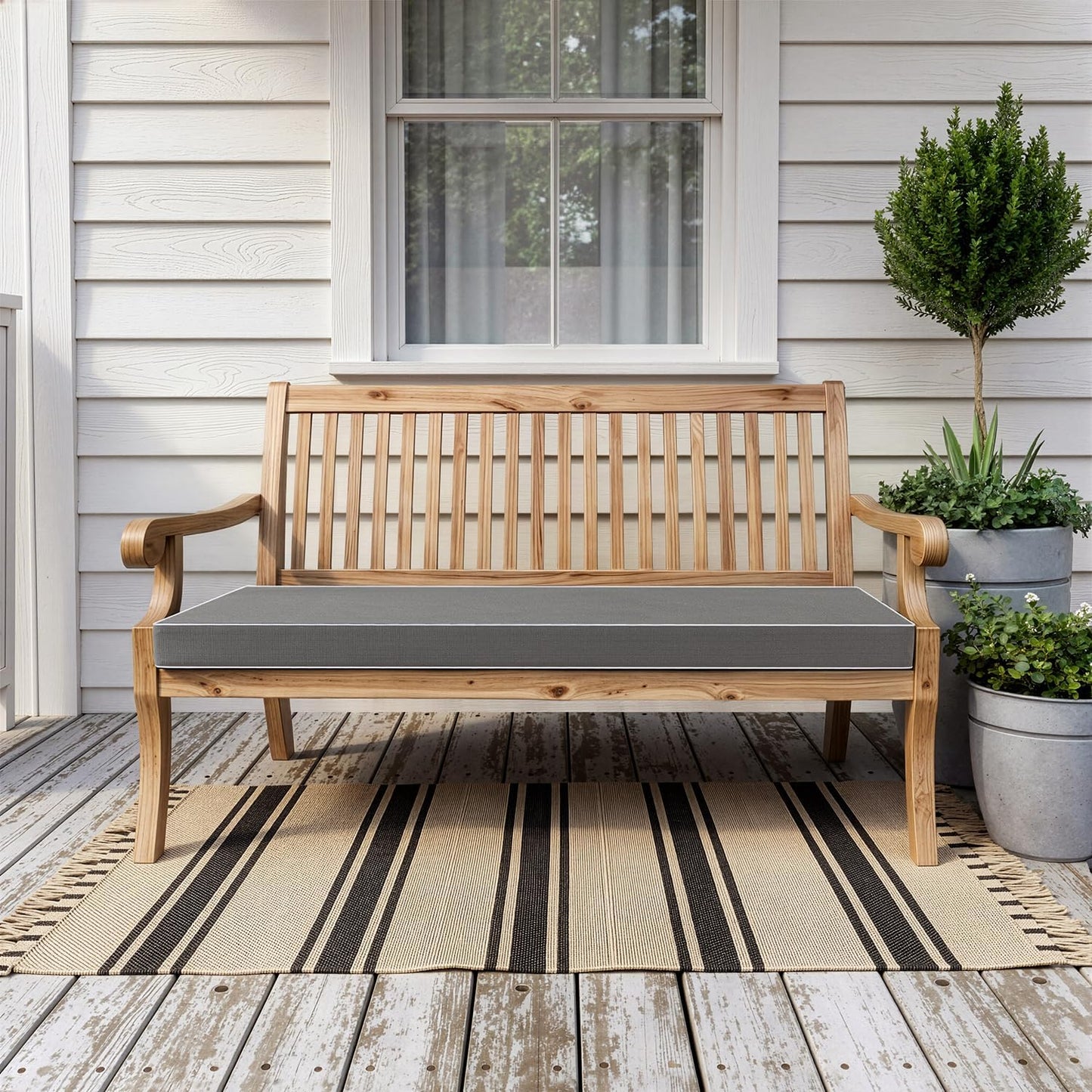 MIULEE Black Outdoor Bench Cushion 48x18x3 Inch Waterproof 3-Year Color Fastness Patio Furniture Cushions for Porch Swing, Garden Bench Sofa Couch with Adjustable Ties No Slip Design