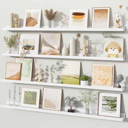 Fun Memories Picture Ledge Shelves Set of 2, 32 Inch Rustic Wall Mounted Floating Shelves with Lip for Home Storage and Décor in Bathroom, Kitchen, Nursery, Bedroom, Living Room, Walnut