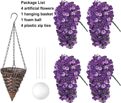 HyeFlora Artificial Flowers for Outdoors, 2pcs Faux Silk Pansies Flowers UV Resistant Fake Hanging Flower Plants for Outside Planters Porch Yard Patio Window Box (Mix Purple)