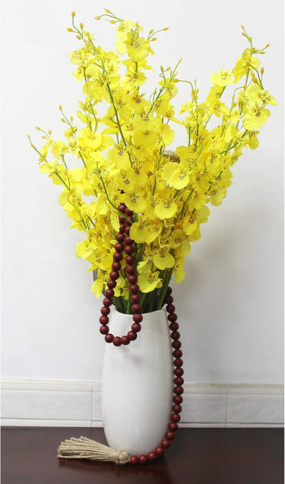 CVHOMEDECO. Wood Beads Garland with Tassels Farmhouse Rustic Wooden Prayer Bead String Wall Hanging Accent for Home Festival Decor. Mix Distressed