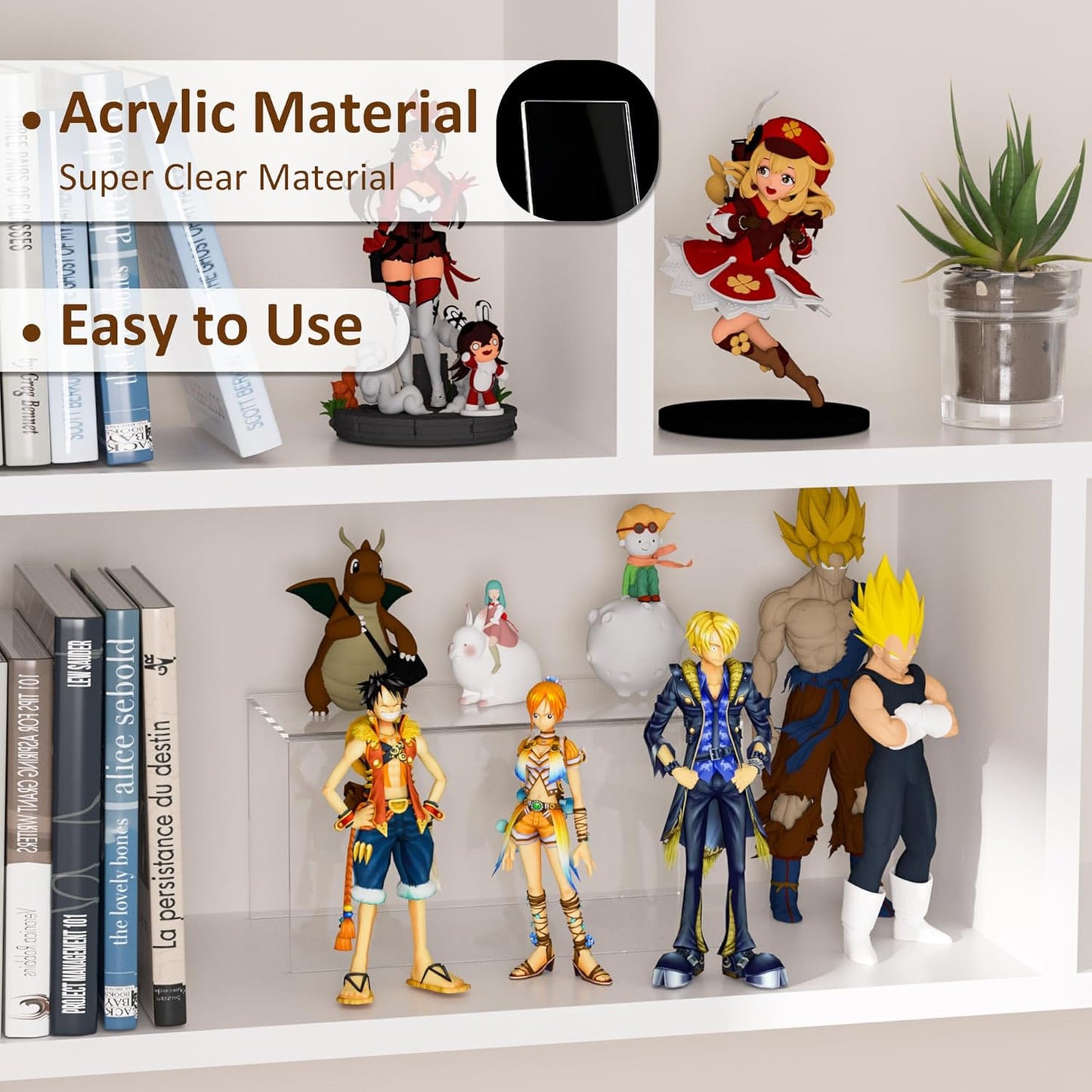 Sezanrpt Acrylic Shelf Riser 12x4.7x3 pack of 2, Desktop Rectangular Acrylic Tray Pedestal Stand for Funko Pop Figure, Bags, 12x4.7x3 Inch