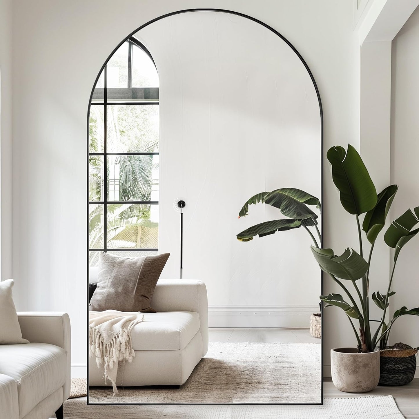 Antok 71" x28” Arched Full Length Floor Mirror, Black Aluminum Frame, Free Standing/Wall Mount/Leaning for Bedroom, Living Room, Dressing Room