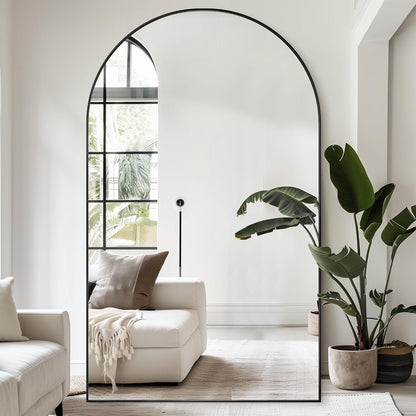 Antok 71" x28” Arched Full Length Floor Mirror, Black Aluminum Frame, Free Standing/Wall Mount/Leaning for Bedroom, Living Room, Dressing Room