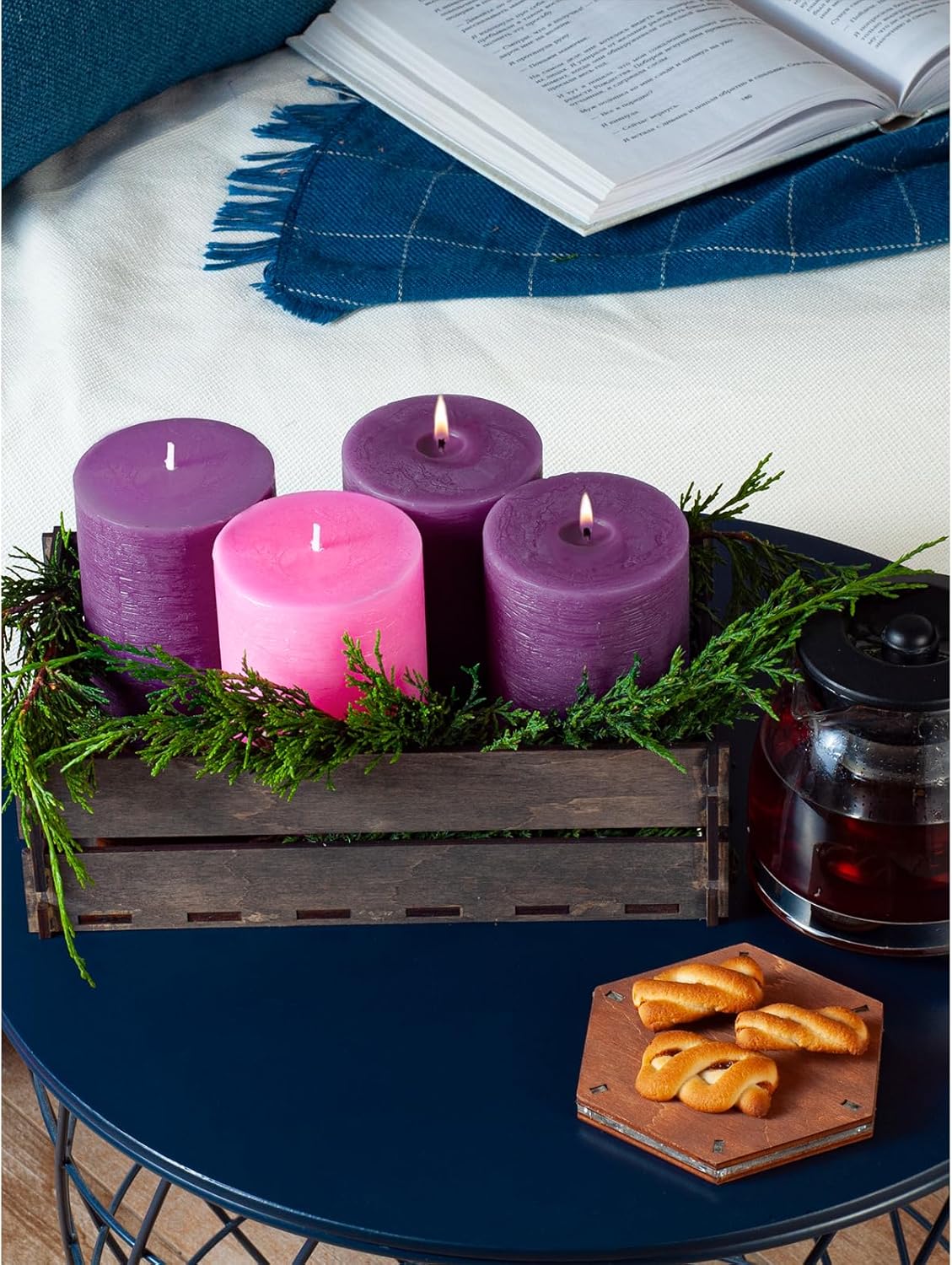 CANDWAX 3x4 inch Pillar Candles Set of 3 – Unscented Dripless Rustic Dark Blue Candles for Room Decor, Weddings, Centerpieces