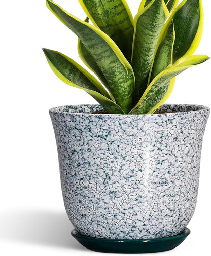 Ceramic Plant Pots - 12 Inch Pots for Plants Indoor Outdoor, Large Round Planter with Drainage Hole and Saucer, Modern Decorative Flower Pot, Home Garden Decor, House Warming Gifts, Blue