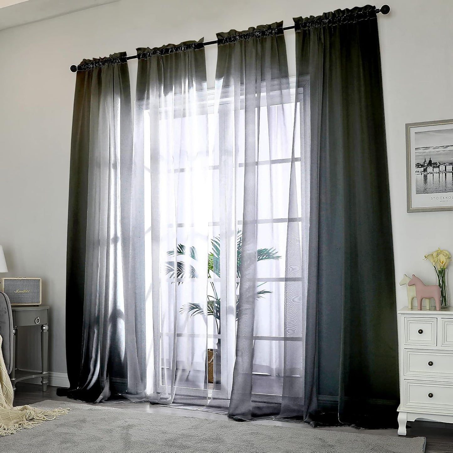 Chyhomenyc Sheer White Valances for Windows 2 Pack, Small Window Curtains for Living Room Bathroom Cafe Laundry Basement, Modern Top Dual Rod Pocket Voile Curtain, 42W x 14L inches, White - Colors B