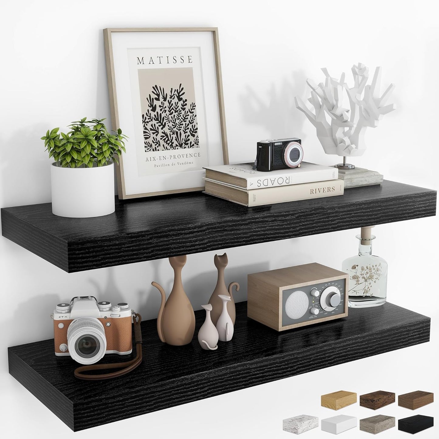 RICHFOCUS 72Inch Floating Shelves for Wall 2 Pack Shelves for Bedroom|Kitchen|Bathroom Wall Mounted Rustic Wood Floating Shelf with Invisible Brackets for Books|Storage|Decor, Rustic Brown