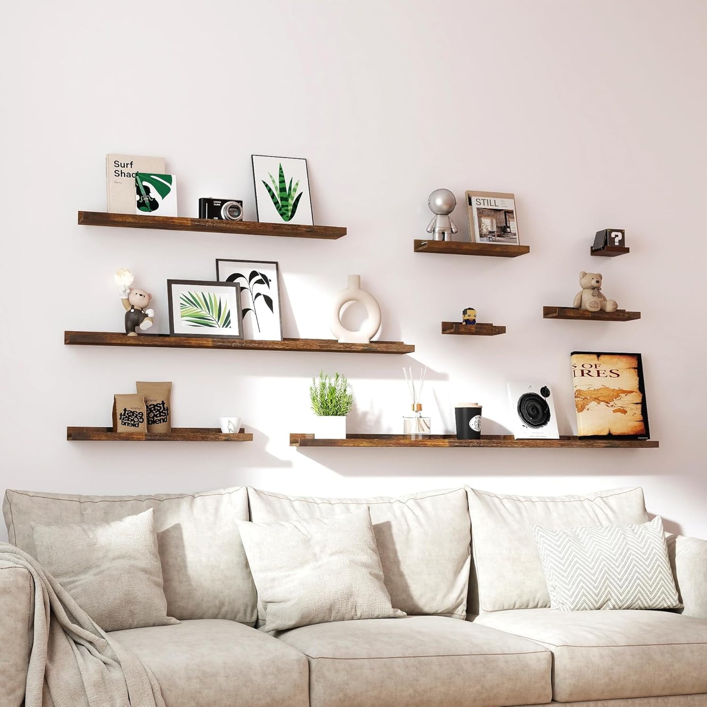 White Floating Shelves for Wall Decor, Wall Mounted Wood Storage Shelf for Bedroom, Living Room, Bathroom, Kitchen, Nursery, Display Picture Ledge Shelf with Lip Set of 2-14 Inches, White