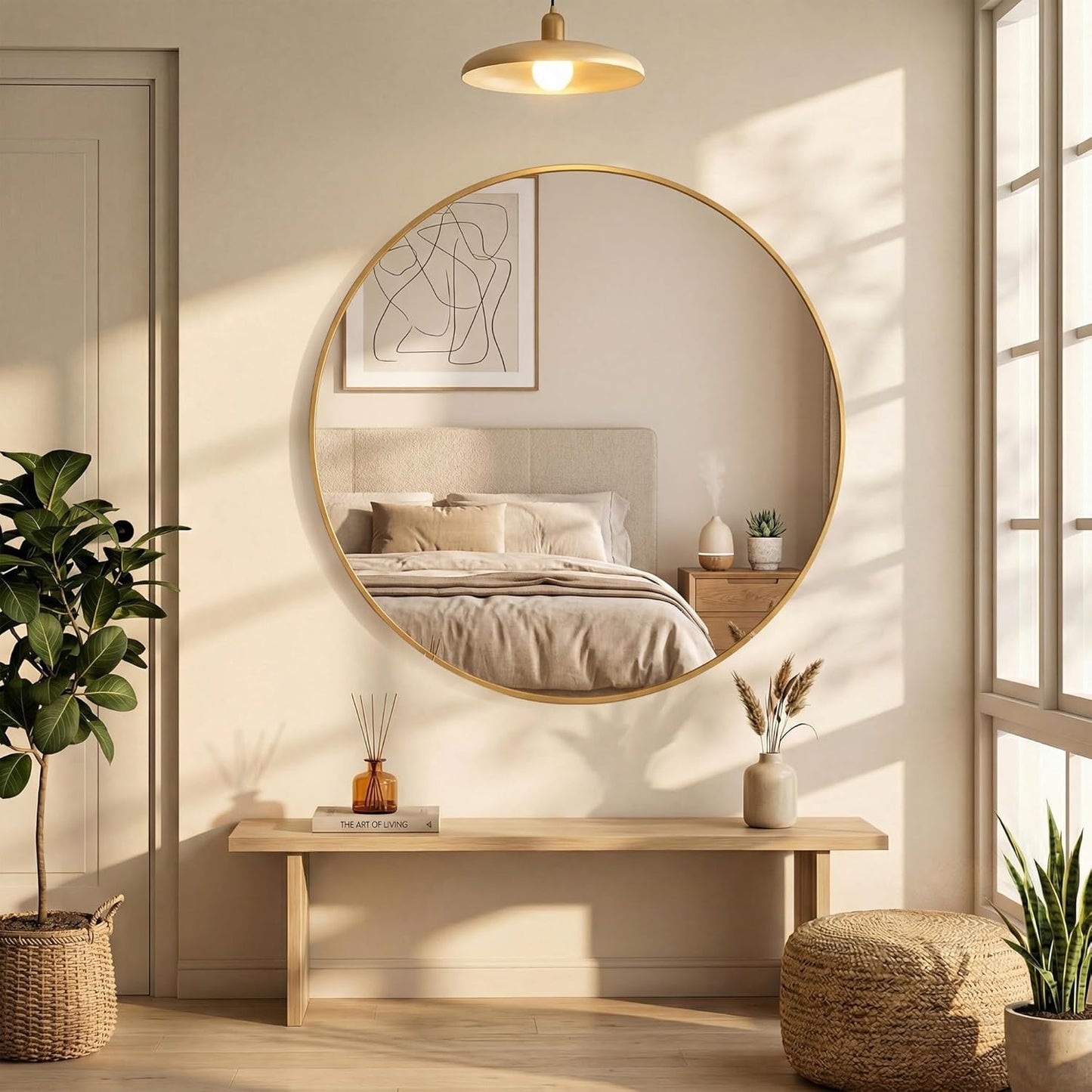 OLIXIS Arched Bathroom Mirror for Over Sink, 34x32 Inch Wall Mirror Arched Rounded Rectangle, Modern Wall Mount Vanity Mirror with Matte Metal Deep Framed, for Home Decor, Living Room, Black