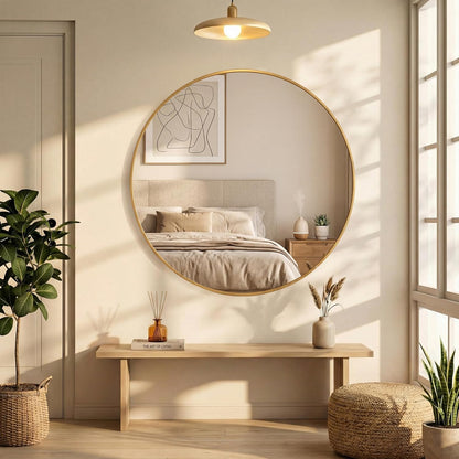 OLIXIS Arched Bathroom Mirror for Over Sink, 34x32 Inch Wall Mirror Arched Rounded Rectangle, Modern Wall Mount Vanity Mirror with Matte Metal Deep Framed, for Home Decor, Living Room, Black