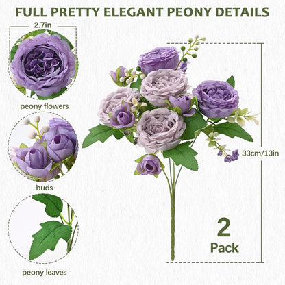 MARTINE MALL 2 Packs Peonies Artificial Flowers, Light Pink Artificial Peonies, Silk Peonies Flowers Fake Peonies Artificial Flowers Peonies Bouquet for Centerpiece Table Wedding Party Home Decor