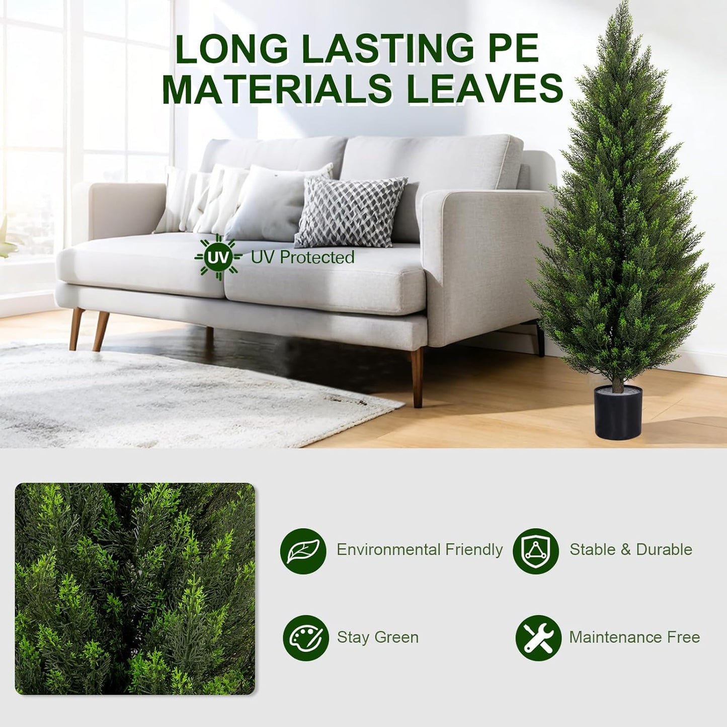 VIVATREES 3FT Artificial Topiary Cedar Trees, UV-Resistant Faux Evergreen Outdoor Plants, Artificial Pine Tree for Outdoor Front Porch Patio Entryway Decor, Set of 2