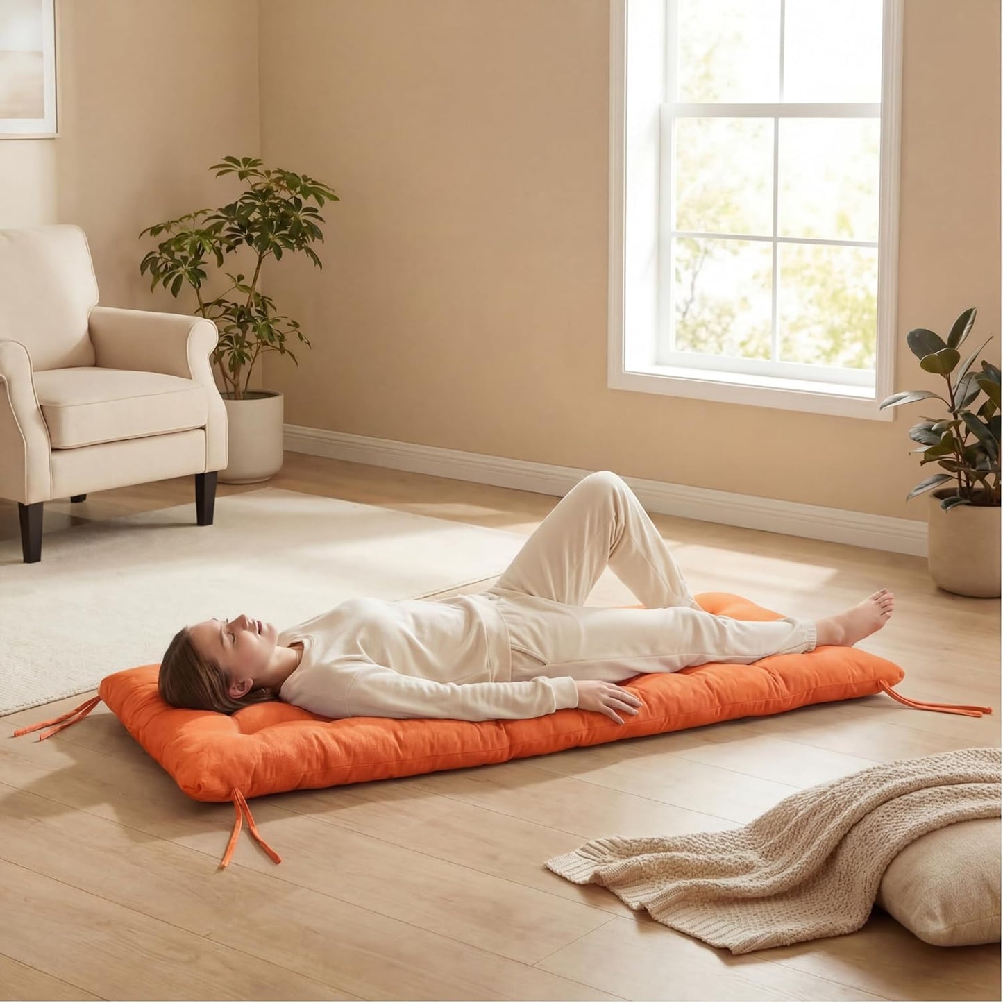 Vercraft Long Floor Cushion Large Floor Cushion with Brushed Cotton Jumbo Lounger Pillow for Outdoor Indoor Bay Window Meditation Yoga Reading Sleeping(Pink)