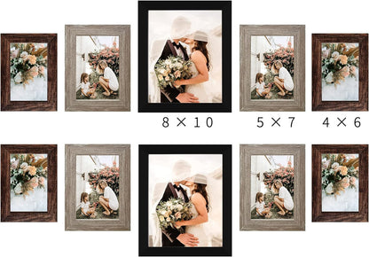 LUCKYLIFE Picture Frames Collage Wall Decor 10-Pack, Gallery Wall Frame Set with 8x10 5x7 4x6 Frames in 3 Different Finishes