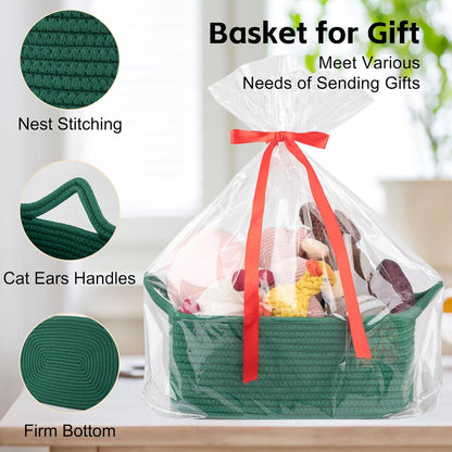 OIAHOMY Woven Basket, Gift Basket Empty with Gift Bags and Ribbons, Rope Baskets for Baby Showers, Storage Baskets with Handles for Nursery, Pet Toy Organizer - White