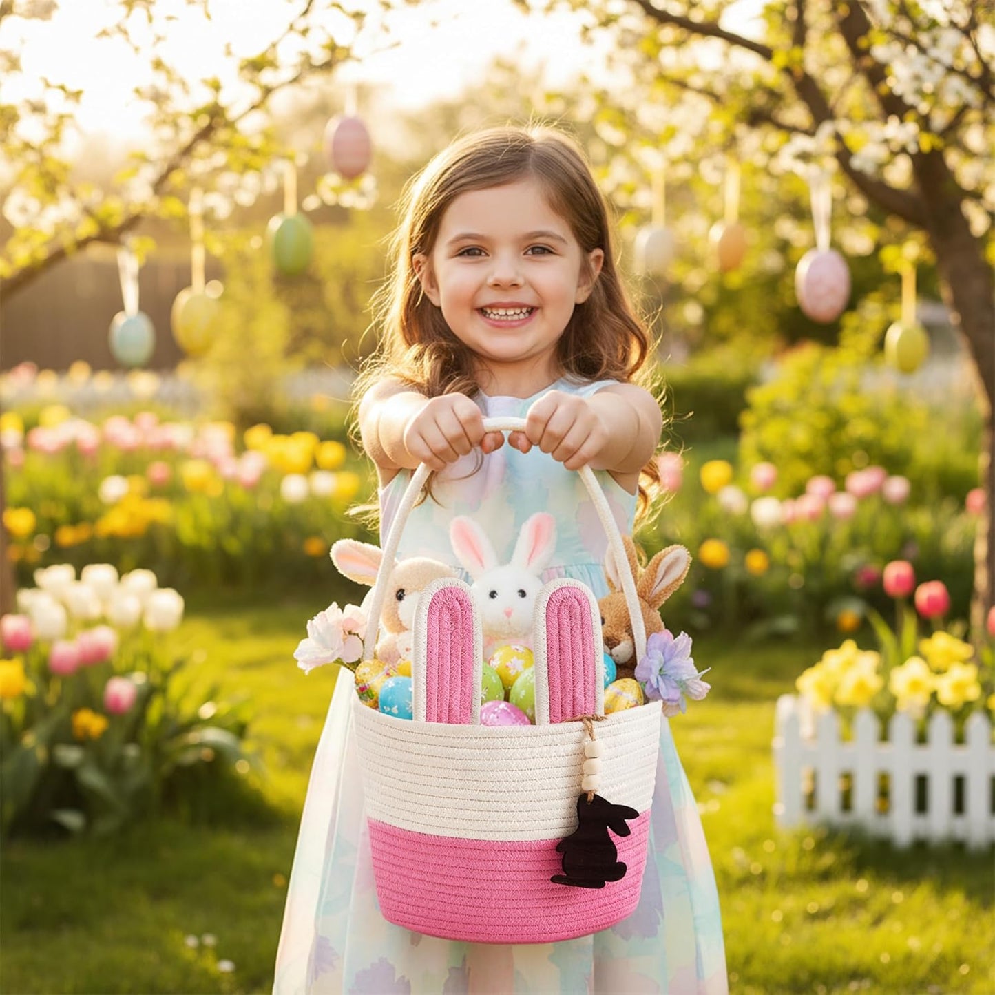 Pro Goleem Small Woven Basket with Gift Bags and Ribbons Durable Baskets for Mothers Day Gifts Empty Small Rope Basket for Storage 12"X 8" X 5" Baby Toy Baskets with Handles, White
