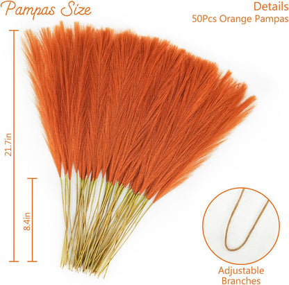 obbsie 50pcs Pink Faux Pampas Grass Decor, 21.6" Short Artificial Floral Branches Vase Filler Flower Arrangement for Home Wedding Boho Outdoor Decor