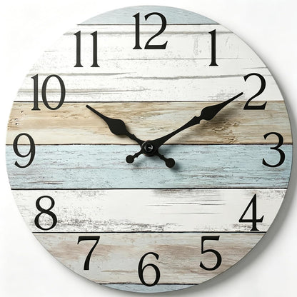 Wall Clock, Rustic Wall Clocks Battery Operated Silent Non Ticking, Country Round Wooden Clocks Farmhous Wall Decorative for Kitchen, Bathroom, Living Room (Gray 8 Inch)