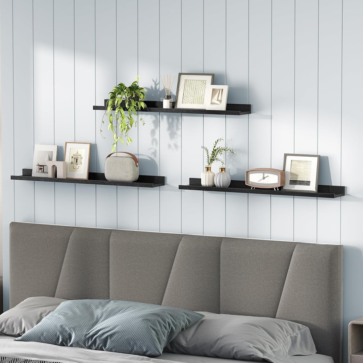 HOOBRO Floating Shelves, Wall Shelf Set of 3, 35.4 Inches Hanging Shelf with Raised Edge and Invisible Brackets, for Bathroom, Bedroom, Kitchen, Office, Living Room Decor, Rustic Brown BF90BJ01