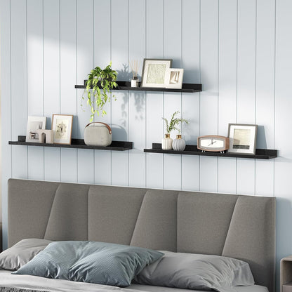 HOOBRO Floating Shelves, Wall Shelf Set of 3, 35.4 Inches Hanging Shelf with Raised Edge and Invisible Brackets, for Bathroom, Bedroom, Kitchen, Office, Living Room Decor, Rustic Brown BF90BJ01