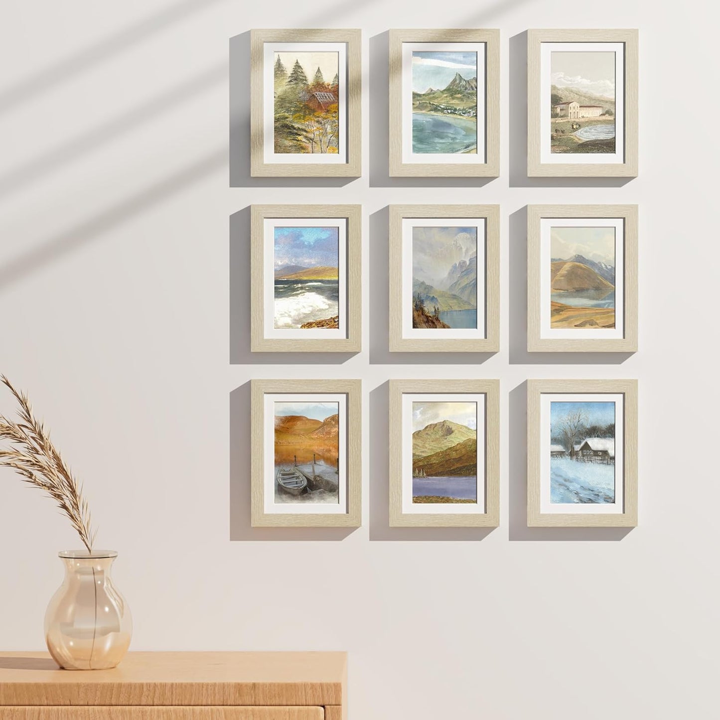 Vittanly 8x10 Picture Frames Set of 9, Shatter Resistant Plexiglass, Display 5x7 Pictures with Mat or 8x10 without Mat, Photo Frames for Wall or Tabletop, Engineered Wood, Black - Colors A